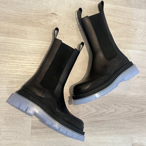 Bottega Veneta Calf Skin The Tire Chelsea Boot in Black and Transparent - Picture 4 of 7